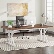 Furniture Tribesigns 63 Inch Executive Large White/Brown Writing Desk