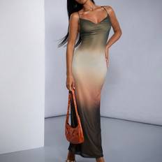 Shein Gradient Elegant Fish Tail Hem Mesh Cami Dress With Open Back