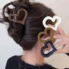 Shein Medium 6.5cm/2.56in Black/White/Brown Heart-Shaped Lightweight Hair Clip, Fashionable, Versatile, High-End, Elegant, Simpl