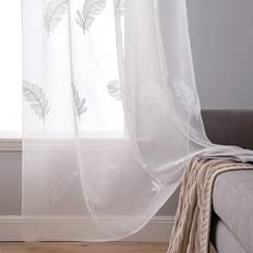 MIULEE 2 Panels Embroidered Sheer Window Feather