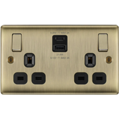 Usb double socket bg BG BG 13 Amp 2 Gang Switched Socket c/w USB A&C 22W Nexus- Antique Brass NAB22UAC22B