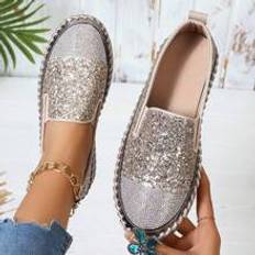 Guld Loafers Shein European And American Style Fashionable Minimalist Loafers With Rhinestone Decor, Non-Slip Outsole