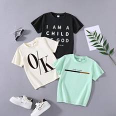 Children's Clothing Shein pcsSet Young Boy Letter Print Short Sleeve TShirt