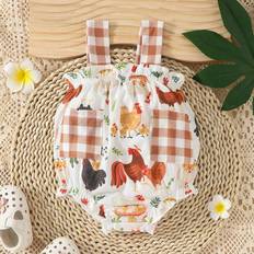 Checkered Bodysuits Shein Baby Girls Gingham Print Cami Bodysuit With Ruffle Trim For Daily Wear In SpringSummer