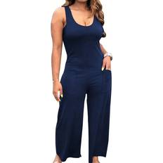Shein Women Summer Solid Color Sleeveless Jumpsuit With Double Pockets For Casual And Loose Fit
