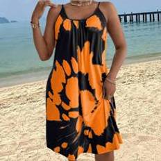 Shein Klänningar Shein Plus Women Tie Dye Print Leisure Loose Spaghetti Strap Dress For Holiday