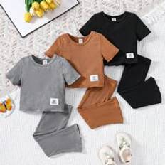 Children's Clothing Shein pcsSet Baby Girls Letter Patched Tee And Shorts Outfit