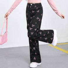 Children's Clothing Shein Girls Wide Leg Jeans Butterfly Print Fashionable Casual Pants Trousers