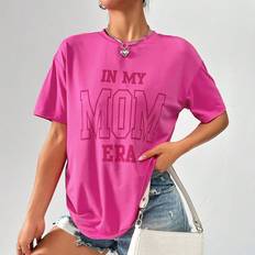 Lace T-shirts Shein Summer Casual Loose Fit Drop Shoulder Short Sleeve TShirt With Letter Print