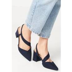 Navy court shoes Wallis Womens Wide Fit Eve Asymmetric Strap Block Heel Pointed Court Shoes Navy