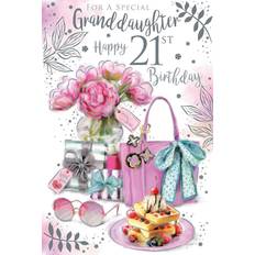 Special granddaughter happy 21st birthday luxury pink silver foil greeting card