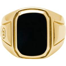 Guldpläterad - Rostfritt stål Ringar Nialaya Men's Oblong Gold Plated Signet Ring With Onyx Herr Ringar Från Magasin
