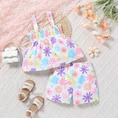 Florals Other Sets Children's Clothing Shein Young Girl Cute Floral Pattern Allover Print Ruffle Hem Cami Top And Shorts Set Summer