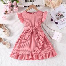 Cheap Dresses Shein Young Girl Comfortable Casual Ruffle Trim Dress With Belt And Matching Accessories Summer