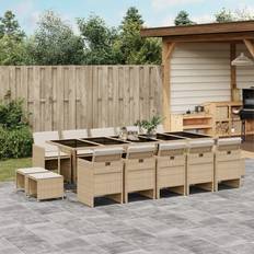 vidaXL För Trädgården Med Dynor 15 Delar Beige Konstrotting Matgrupp