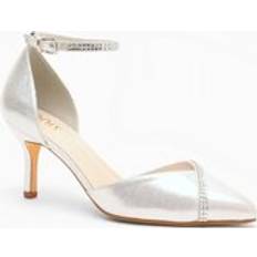 Quiz Shimmer Diamante Trim Court Heels Silver