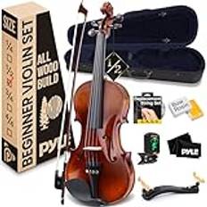 Violins Pyle Halv storlek violinset för nybörjare och barn, 1/2 19,9 tum studentklass fiddle orkestermusikinstrument inklusive premium hårt träningsfodral, rosin, båge, digital tuner, stringtrosor, axelväst