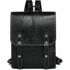 Leather School Bags Shein Black Retro Flap Cover Double Shoulder BackpackSchool BagSchool BookbagBackpack For SchoolLarge CapacityClassic CasualLightweight Suitable For Teen Gi