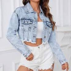 Shein Ytterkläder Shein Washed Short Denim Jacket With Distressed Detail
