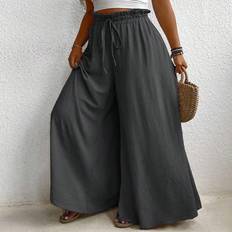 Lace - Women Trousers & Shorts Shein Womens Plus Fashionable Wide Leg Lace Trim Solid Color Loose Pants