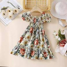 Cheap Dresses Shein Young Girl European And American Casual Summer Dress Retro Printed Short Sleeve Princess Dress Outing Or Vacation