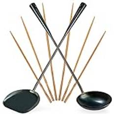 Yosukata PreSeasoned Wok Utensils Set Blue Carbon Steel 17 Inch 3 Pairs