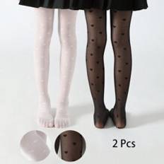 Shein Pairs Girls' Heart Pattern Jacquard Tights, Black & White, Soft And Comfortable For And Summer, Suitable For Daily Wear, Can Be Pa
