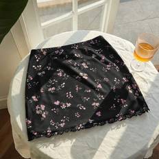 Pink Skirts Shein Summer Going Out Pink Floral Print Lettuce Trim Mesh Skirt