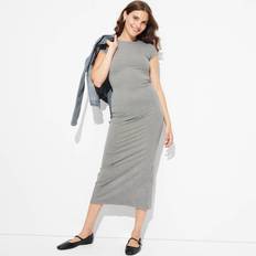 Dresses Wild Fable Women's RibKnit Short Sleeve Maxi TShirt Dress Light Gray