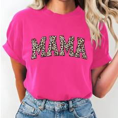 Shein Leopard Patterned Letter Print Round Neck Short Sleeve TShirt Perfect For Mother Day And Casual Occasions