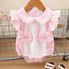 M Bodysuits Shein Baby Girl Cute Polka Dot Flutter Sleeve Romper With Bowknot Summer