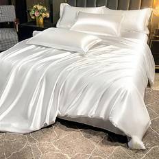 Guest bed Shein 2/3pcs Solid Color Duvet Cover Set, Bedding Set, Soft Breathable Quilt Cover, Satin Skin-Friendly Comforter Cover Set, Lightweight And Silky Smooth, Simple And Fashionable Bed Comforter Cover Only (No Filler), Suitable For All Seasons, For Single/Twin/Full Bed Sizes - Ideal For Bedroom, Guest Room, Dormitory, 1pc Duvet Cover With 1/2pcs Pillowcase, Machine Washable, Ideal Easter Gift, For Mother's Day Gift, Perfect Holiday Gift, Påslakan Vit (200x135cm)