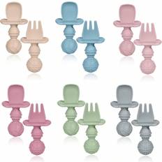 Grey Children's Cutlery Shein Baby Fork And Spoon Set Silicone Baby Weaning Spoons And Forks Self Feeding Utensil Easy Grip Toddler Cutlery Kit Baby Weaning And Feeding Spoon For I