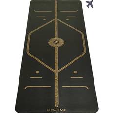 Travel Yoga mat Free Yoga Bag, Patented Alignment System, Warrior-like Grip, Non-slip, Eco-friendly and Biodegradable, Ultra-lightweight, Sweat resistant, Long, Wide and Thick Balck & Gold