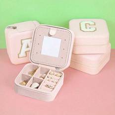 Jewelry Storage on sale Shein Letter Printed Travel Jewelry Box Jewelry Travel Storage Bag Pearl Treasure Box Bridesmaid Gift Box Mini Storage Box Earrings Necklace Ring Jewe