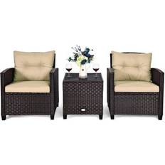 Gelb Lounge-Sets Costway 3-teiliges Terrassen-Set Outdoor-Rattan-Set Lounge-Set