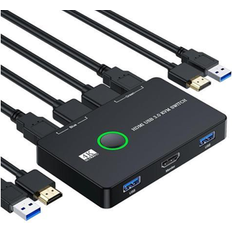 KVM Switches Fantec HDMI USB 3.0 Switch 2 Port Box KVM Switch for 2 Computers Share One Monitor Keyboard Mouse and Printer Support UHD 4K 60Hz with 2 USB Cable and