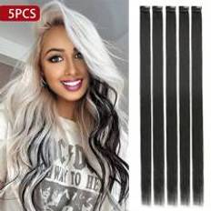 Shein 5 Pcs Black Clip In Hair Extensions 20 Long Straight Hairpieces Clip