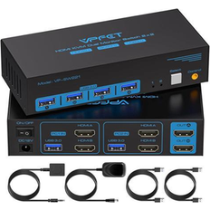 Fantec 8K KVM Switch HDMI 2 Monitors 2 Computers Dual Monitor Support 8K 60Hz 4K 120Hz KVM Switcher PC Extended Display for 2 Port Share 4 USB 3.0 HUB