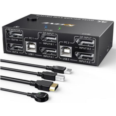 KVM Switches Fantec Displayport KVM Switch Dual Monitor DisplayPort1.4 KVM 8K 30Hz 4K 144Hz 2 in 2 Out DP Extended Display KVM Switch for 2 Computers Share 2 Monitors