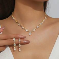 Gold Plated Jewellery Sets Shein Sparkling Crystal Cubic Zirconia Jewelry Set Gold Plated Necklace Earring Set Simple Yet Elegant Perfect Accessory For Weddings Parties And Any Occ