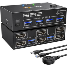 KVM Switches Fantec Dual Monitor KVM Switch 2 Port 4K 60Hz 2K 144Hz Simulation EDID HDMI USB 3.0 Switch Extended Display 2 Monitors 2 Computers with HDMI and USB 3.0