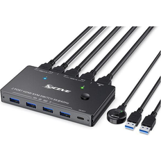 Fantec USB 3.0 KVM Switch HDMI 2 Ports 8K 60Hz 4K 120Hz HDMI 2.1 KVM Switch for 2 Computers 1 Monitor and 4 USB 3.0 Ports HDCP 2.3 HDR 10 with Remote