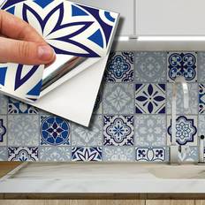 Tiles Walplus Peel and Stick Backsplash Blue Grace Mediterrranean Mix Tile Decals 48 Pcs 6 6