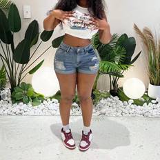Flare Shorts Shein Ripped Stretchy Fitted Frayed Hem Shorts