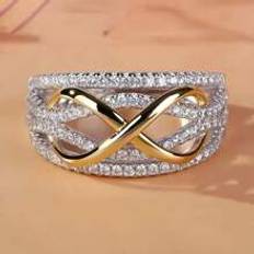Smycken Shein Elegant Silver And Gold-Color Infinite Love Full Diamond Engagement Or Wedding Anniversary Gift Ring