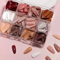 Shein 12Colors-Nude Set Medium Long Press On Nails, Acrylic Nails Soild
