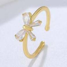 Smycken Shein 1pc Fashionable Copper Inlaid Cubic Zirconia Bowknot Ring, Suitable For Women Daily, Commuting, Parties And Banquets