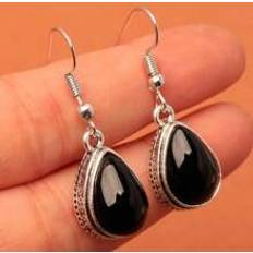 Smycken Shein One Pair European And American Style Fashion Vintage Silver Plated Water Drop Shaped Earrings With Imitation Gemstone