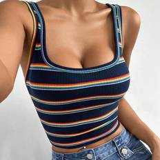 Stripes Tank Tops Shein Colorful Striped Knitted Womens Tank Top